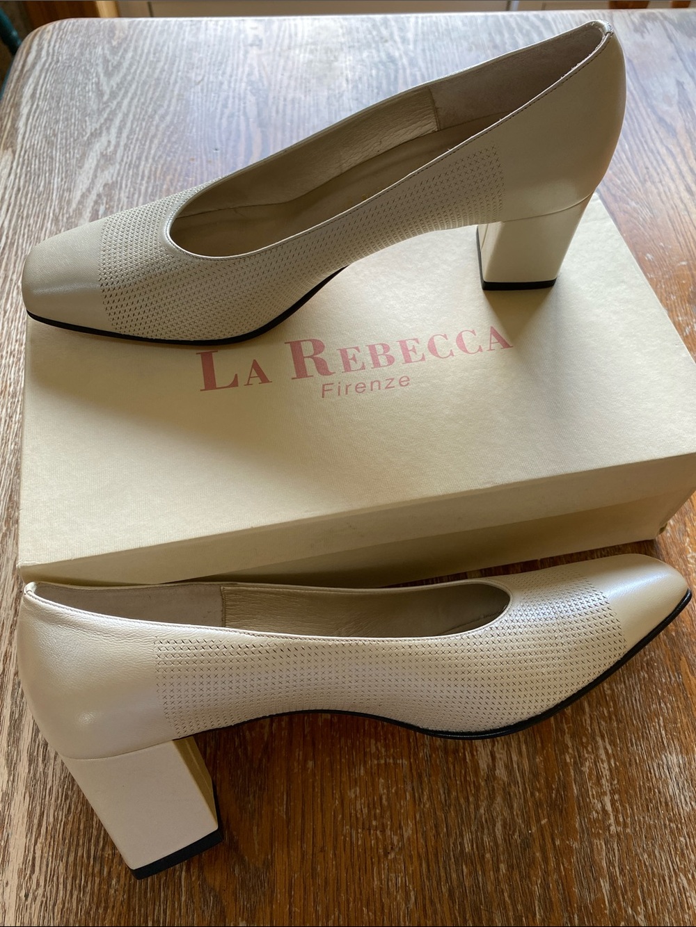 NWT-Cream Block Heel Pumps — Elegant Women's Dress Shoes - La Rebecca Firenze